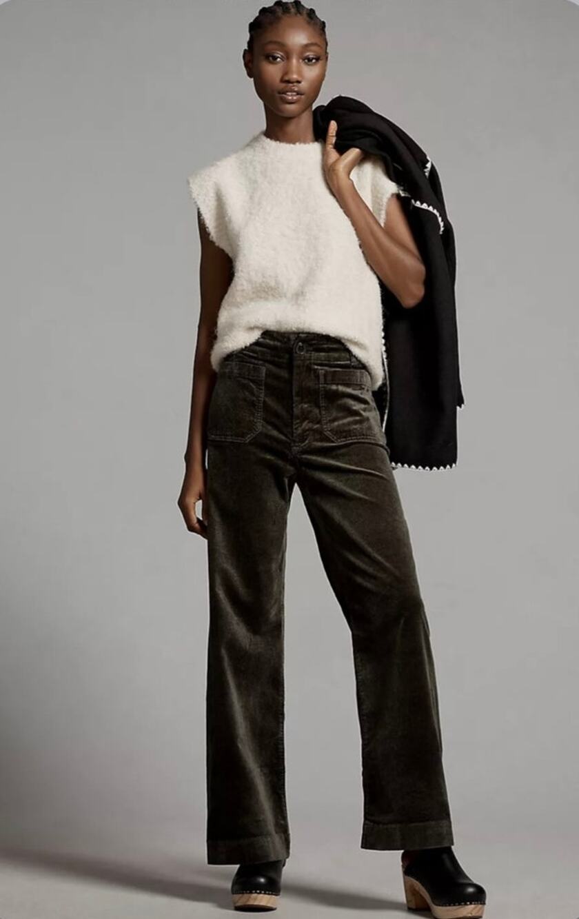 Maeve Colette Corduroy High-Rise Wide-Leg Full-Length Pants - Onyx - Size 27